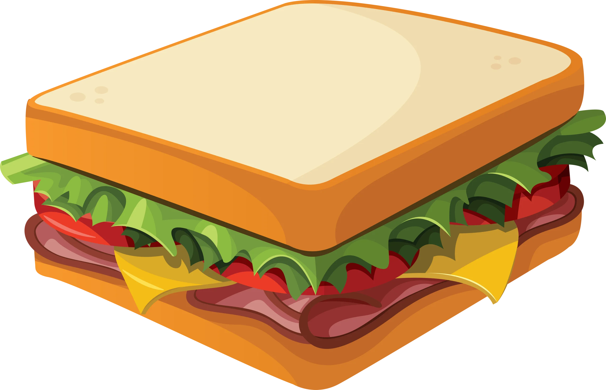 Classic Deli-Style Sandwich Clipart with Layered Ingredients and Golden Bread