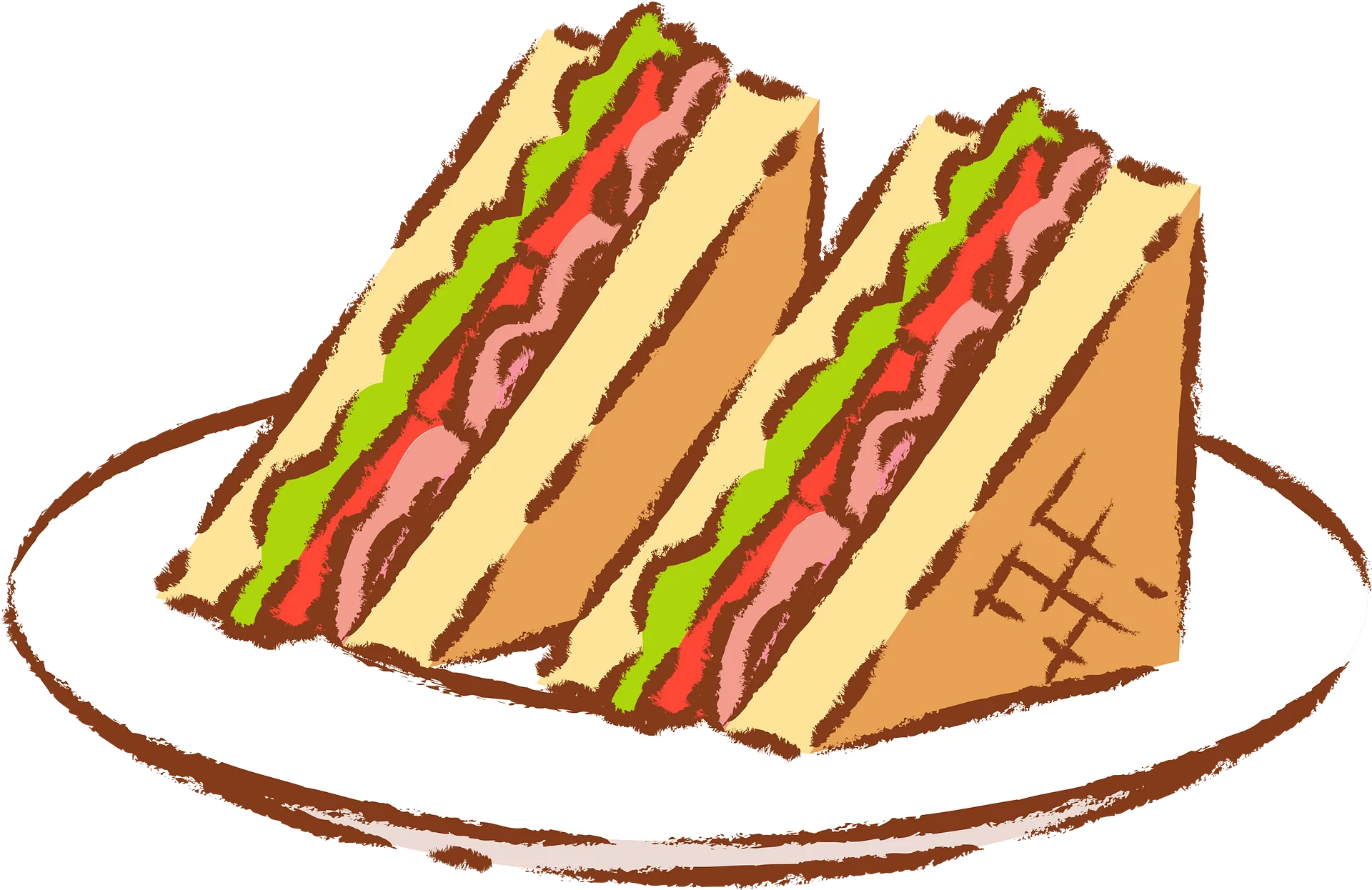 Classic Layered Club Sandwich Clipart Illustration with Fresh Ingredients