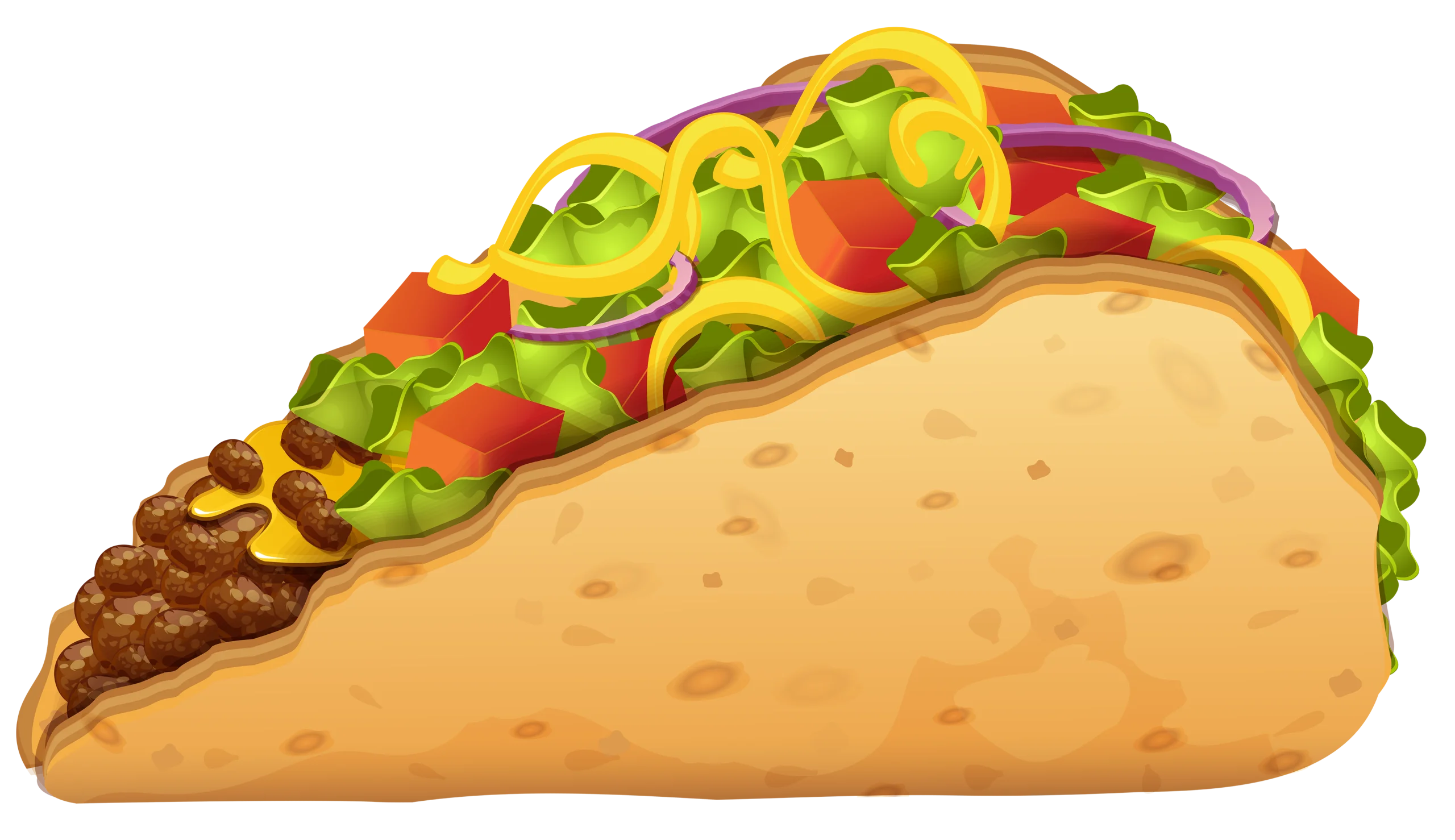 Delicious Loaded Taco with Colorful Fresh Ingredients Cartoon Clipart Illustration