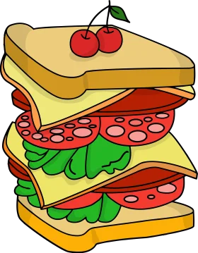 Deliciously Stacked Classic Sandwich Clipart with Fresh Ingredients and Cherries
