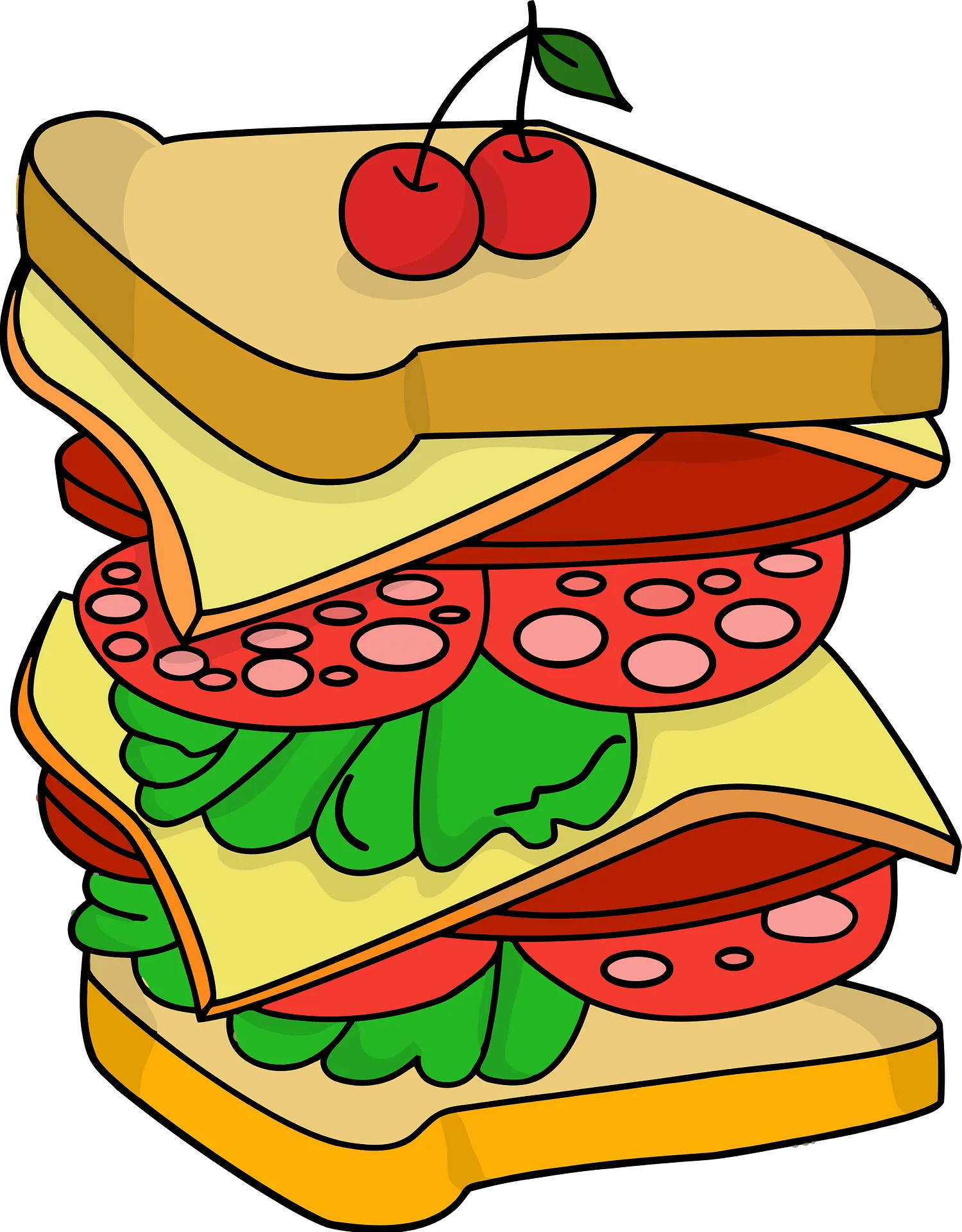 Deliciously Stacked Classic Sandwich Clipart with Fresh Ingredients and Cherries