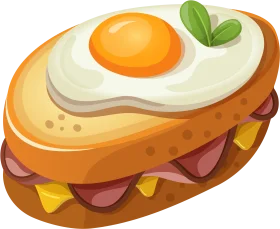 Delightful Breakfast Sandwich Clipart with Sunny-Side Up Egg and Fresh Herb