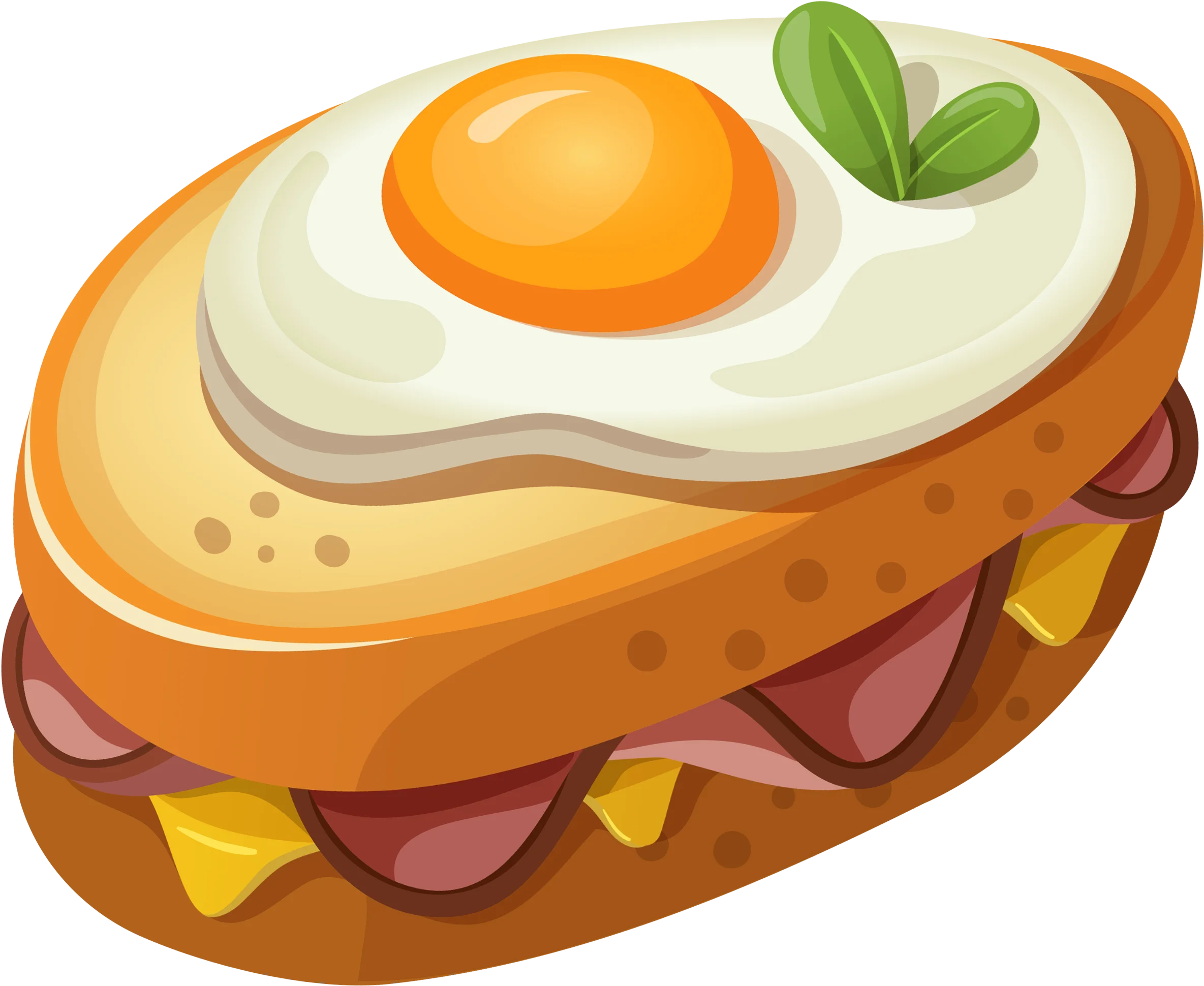 Delightful Breakfast Sandwich Clipart with Sunny-Side Up Egg and Fresh Herb