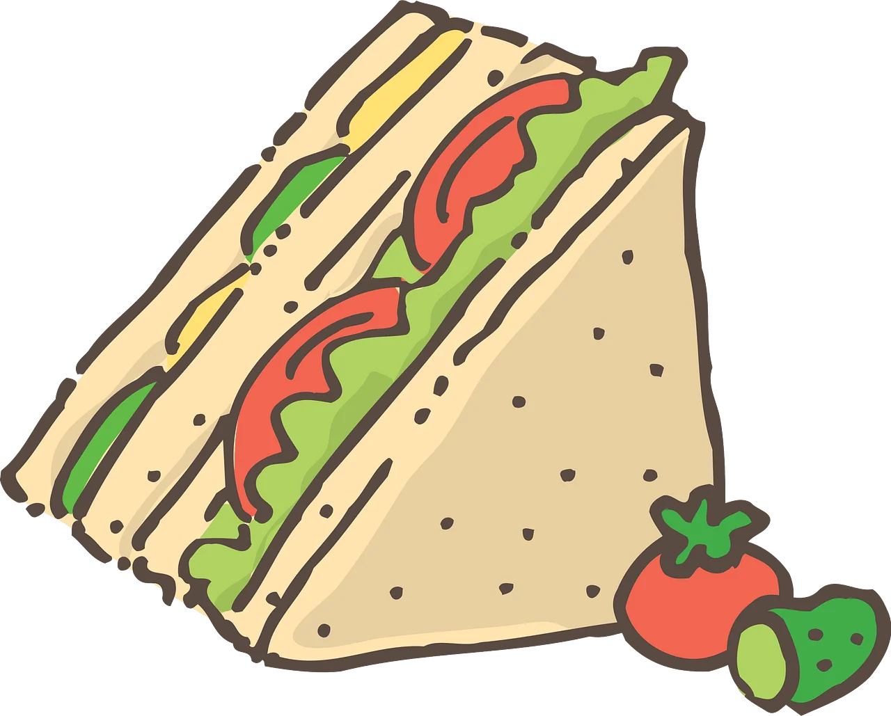 Delightful Hand-Drawn Deli Sandwich Clipart with Fresh Vegetables
