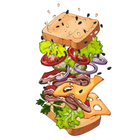 Exploded Gourmet Sandwich Clipart with Layered Delicious Ingredients