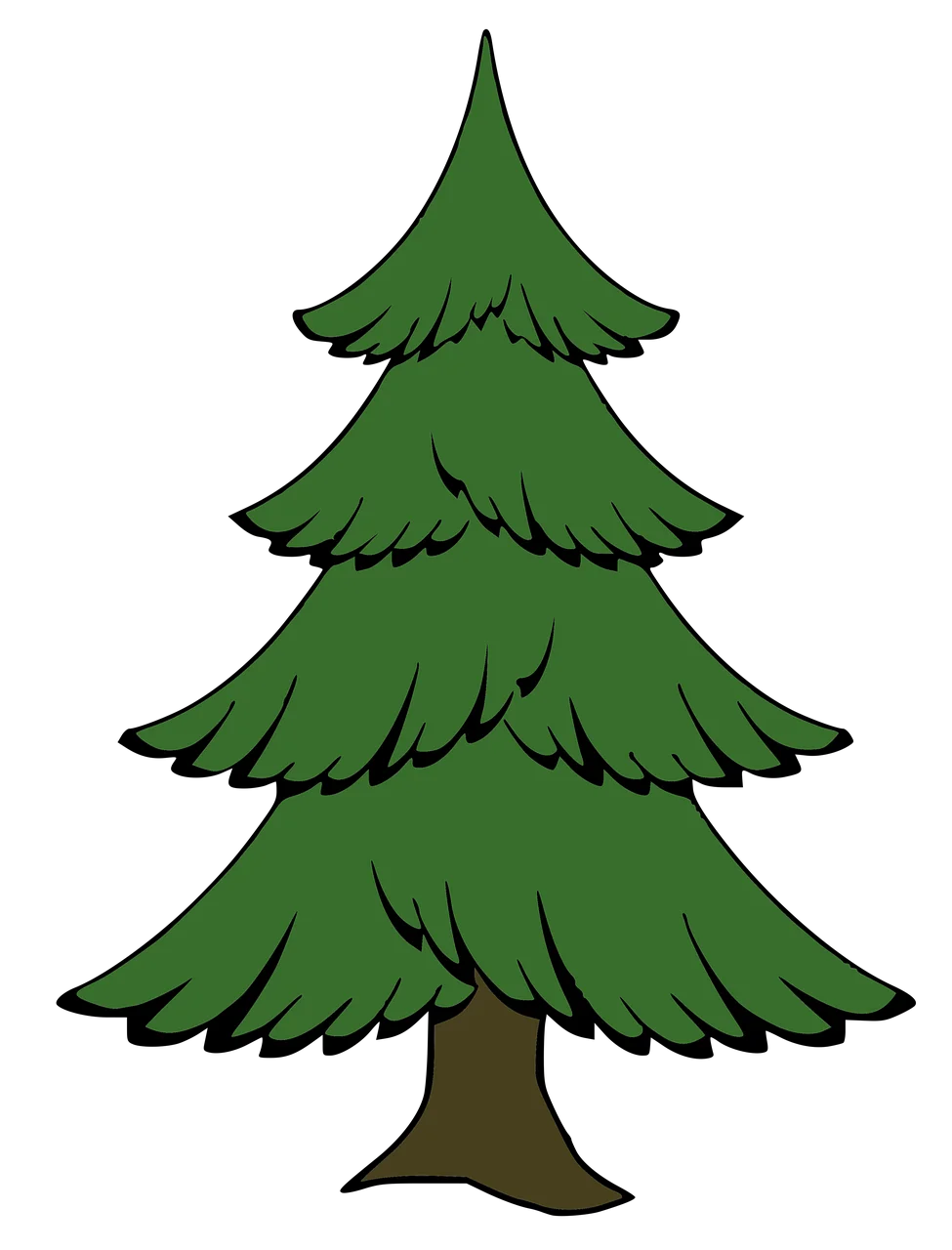 Majestic Evergreen Pine Tree Clipart with Layered Branches and Pointed Top
