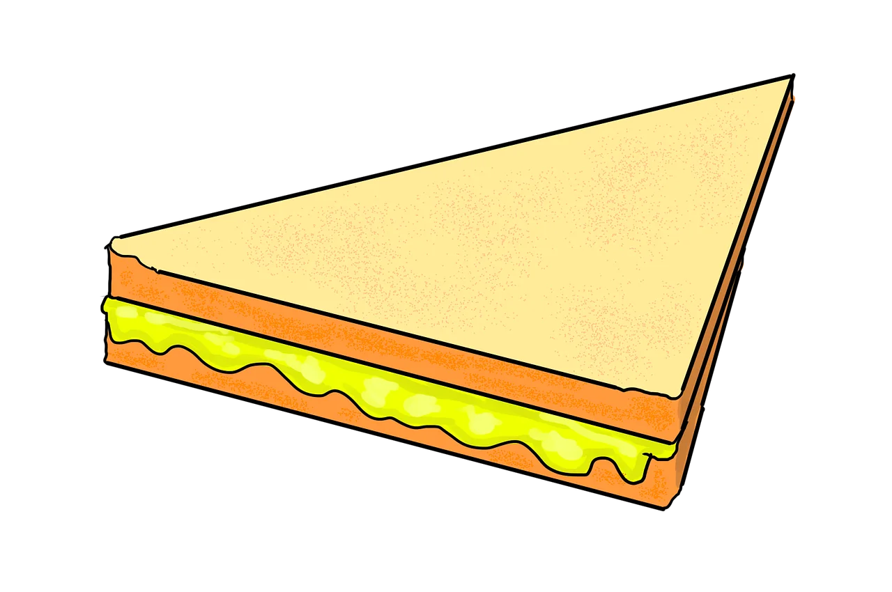 Triangular Layered Sandwich Clipart with Cheerful Color Palette and Wavy Cheese