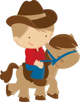 Adorable Cowboy Kid Riding a Cute Pony - Charming Western Clipart Design