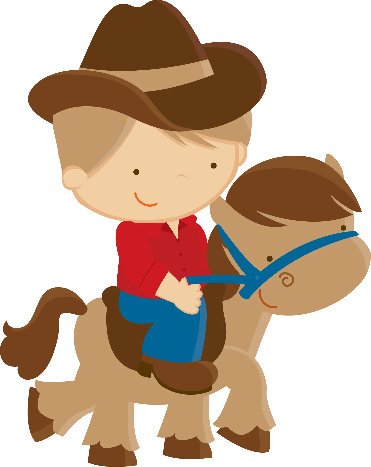 Adorable Cowboy Kid Riding a Cute Pony - Charming Western Clipart Design