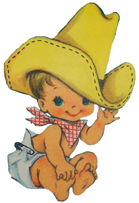 Adorable Little Cowboy Baby Vintage Illustration Clipart Design