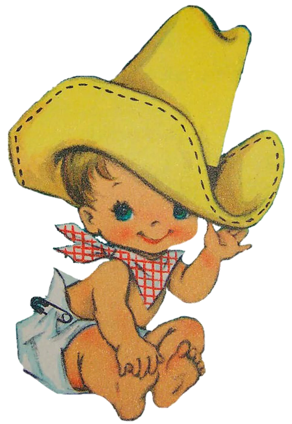 Adorable Little Cowboy Baby Vintage Illustration Clipart Design