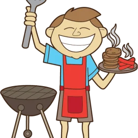 Cheerful Cartoon Chef Preparing Delicious BBQ Clipart Illustration