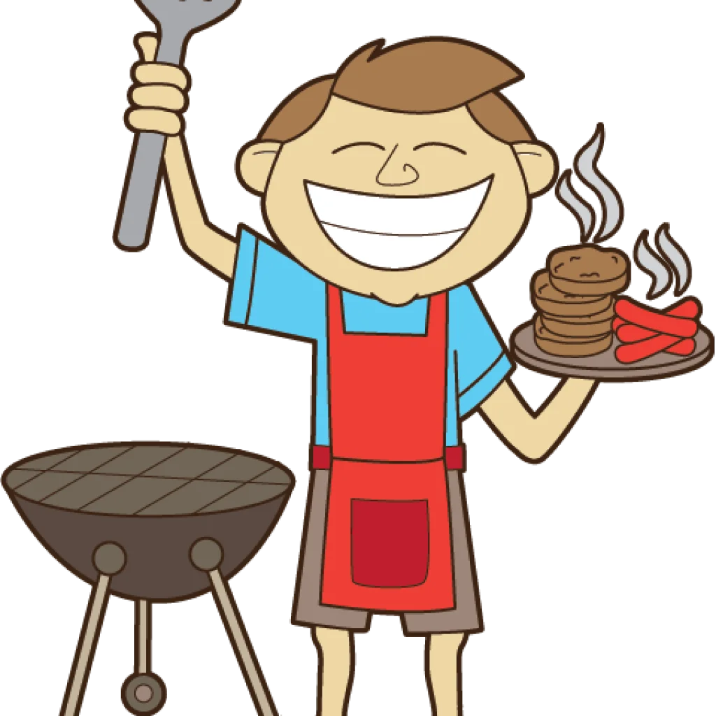 Cheerful Cartoon Chef Preparing Delicious BBQ Clipart Illustration