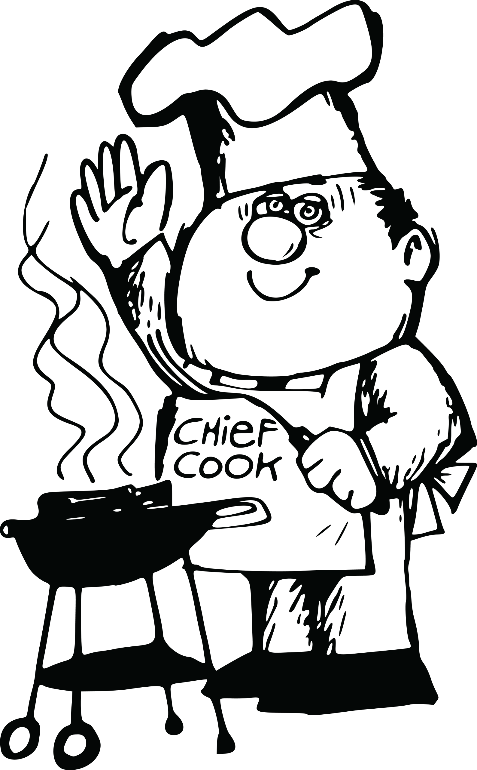 Cheerful Chef Cooking Outdoors BBQ Grill Cartoon Clipart Illustration