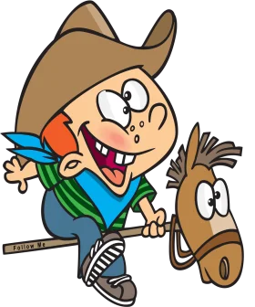 Cheerful Young Cowboy Riding Stick Horse Playful Cartoon Clipart Adventure
