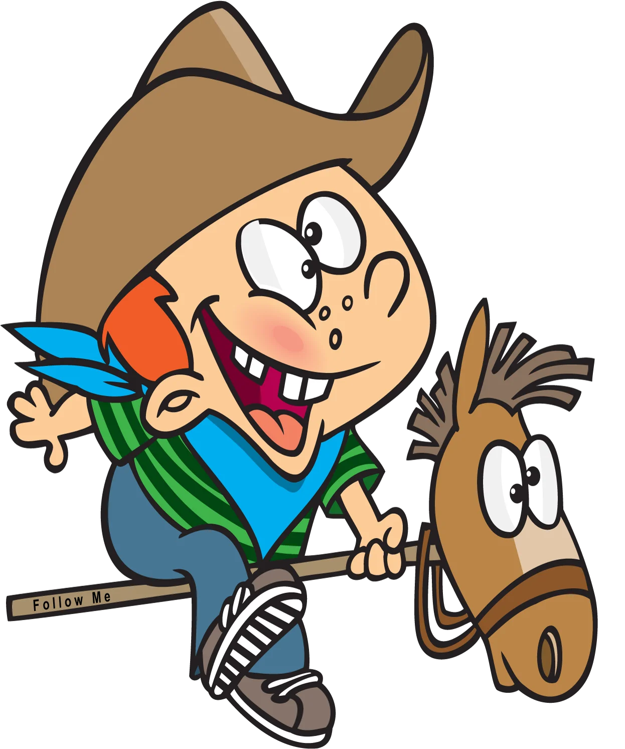 Cheerful Young Cowboy Riding Stick Horse Playful Cartoon Clipart Adventure