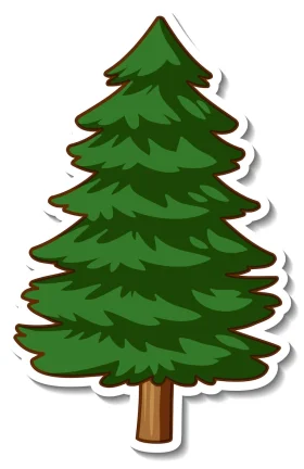Classic Evergreen Pine Tree Sticker Style Cartoon Clipart Illustration