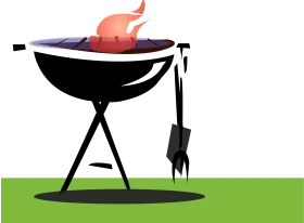 Classic Outdoor Barbecue Grill Clipart with Sizzling Meat and Cooking Tool