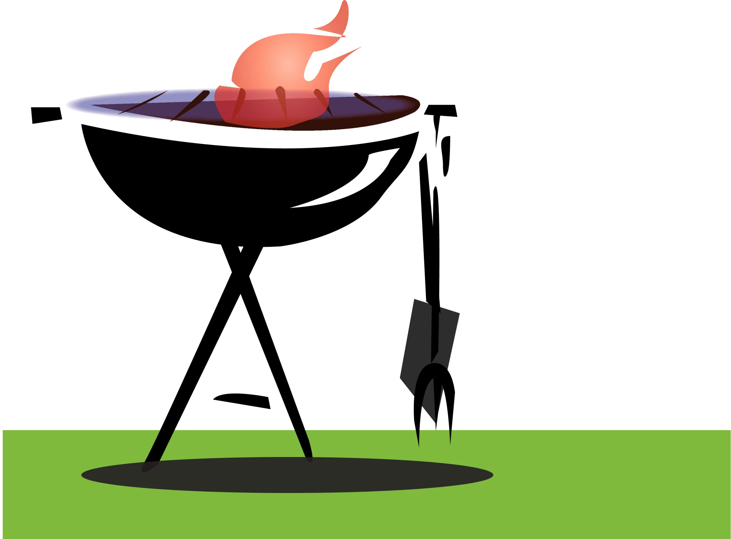Classic Outdoor Barbecue Grill Clipart with Sizzling Meat and Cooking Tool