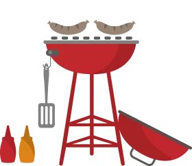 Classic Red Kettle Grill Barbecue Clipart Set with Cooking Utensils