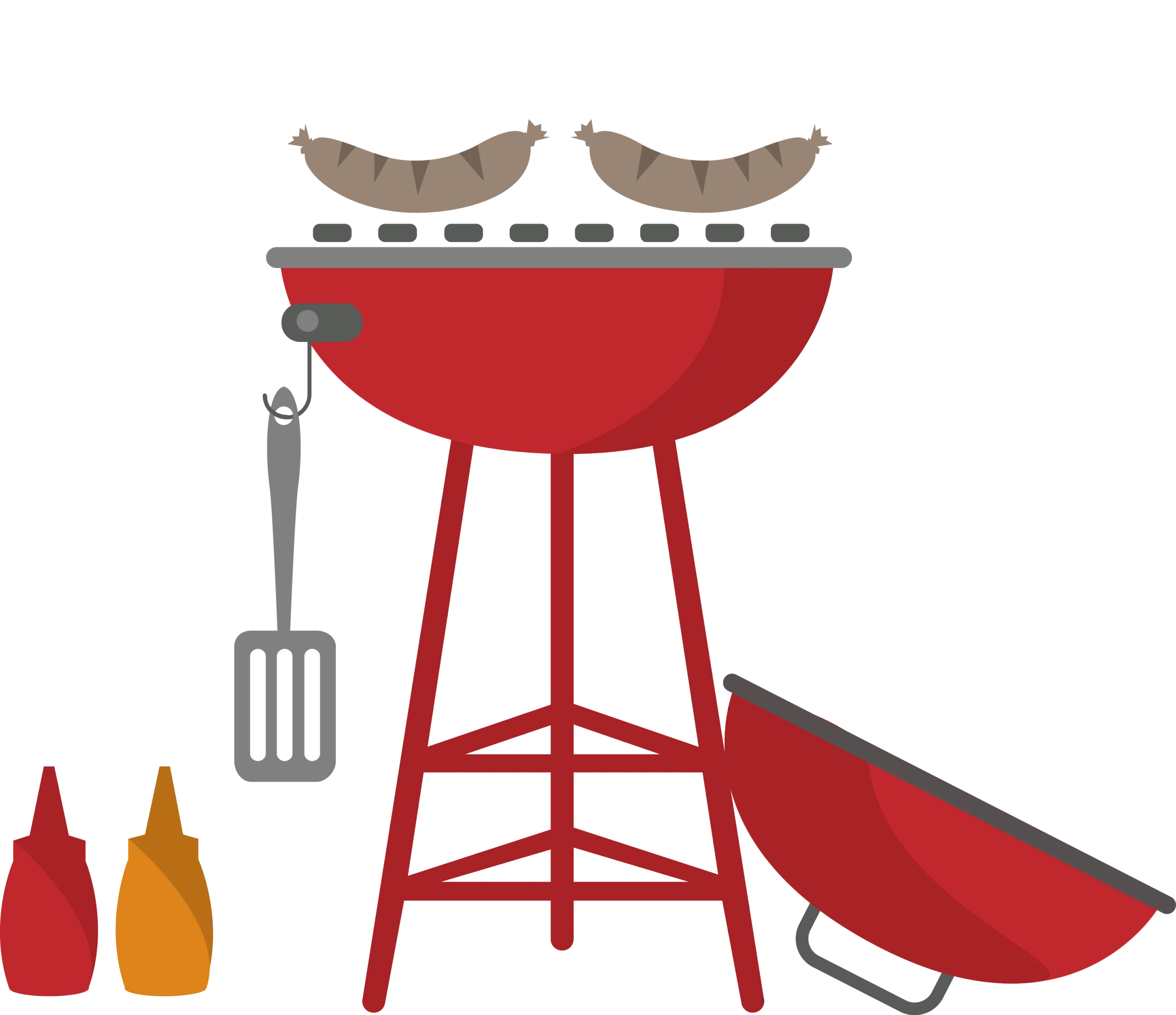 Classic Red Kettle Grill Barbecue Clipart Set with Cooking Utensils