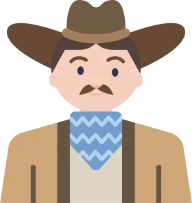 Classic Western Cowboy Clipart with Signature Mustache and Wide-Brimmed Hat
