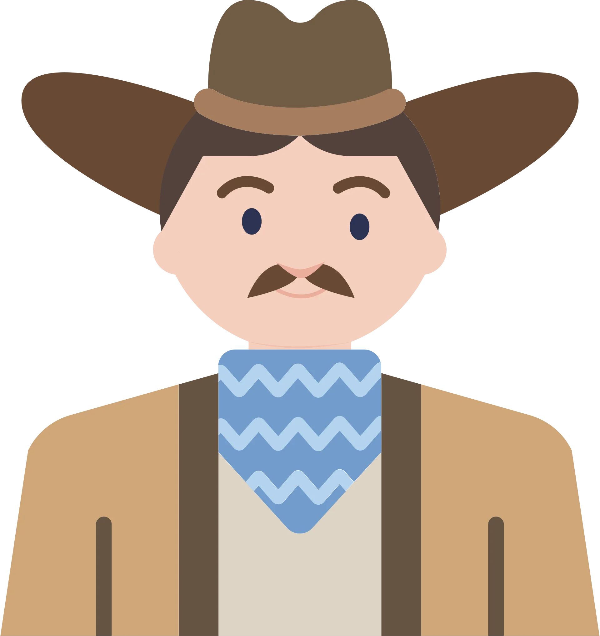 Classic Western Cowboy Clipart with Signature Mustache and Wide-Brimmed Hat