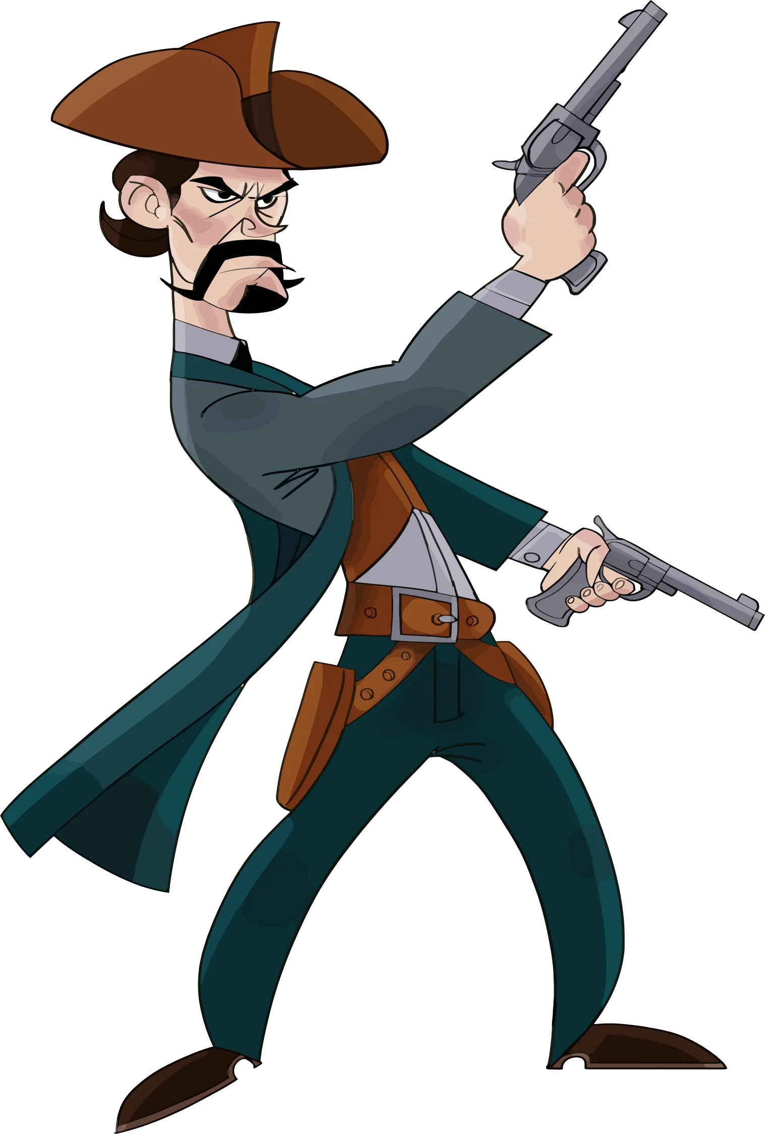 Fierce Pirate Captain with Dual Pistols Ready for Action Clipart