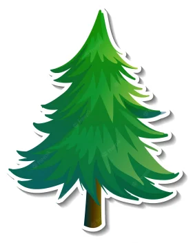 Lush Green Pine Tree Sticker Style Clipart Illustration for Design Projects