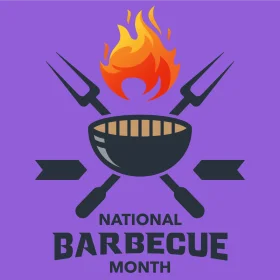 National Barbecue Month Festive Grill Clipart Design with Flames and Utensils