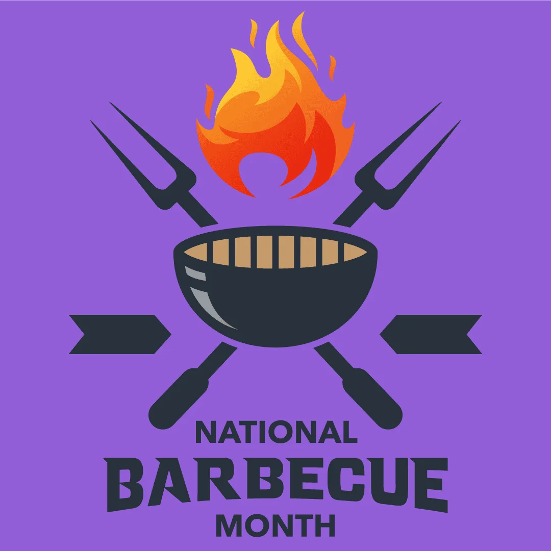 National Barbecue Month Festive Grill Clipart Design with Flames and Utensils