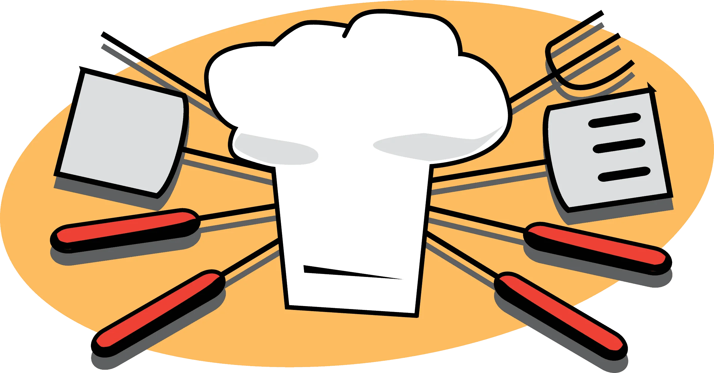 Professional Chef's BBQ Clipart Illustration with Cooking Utensils and Tall Hat