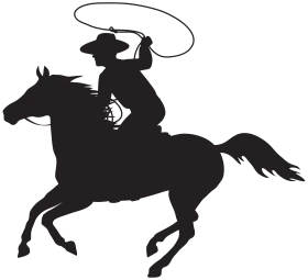 Silhouette of Cowboy Riding Galloping Horse with Lasso Rope Clipart Design