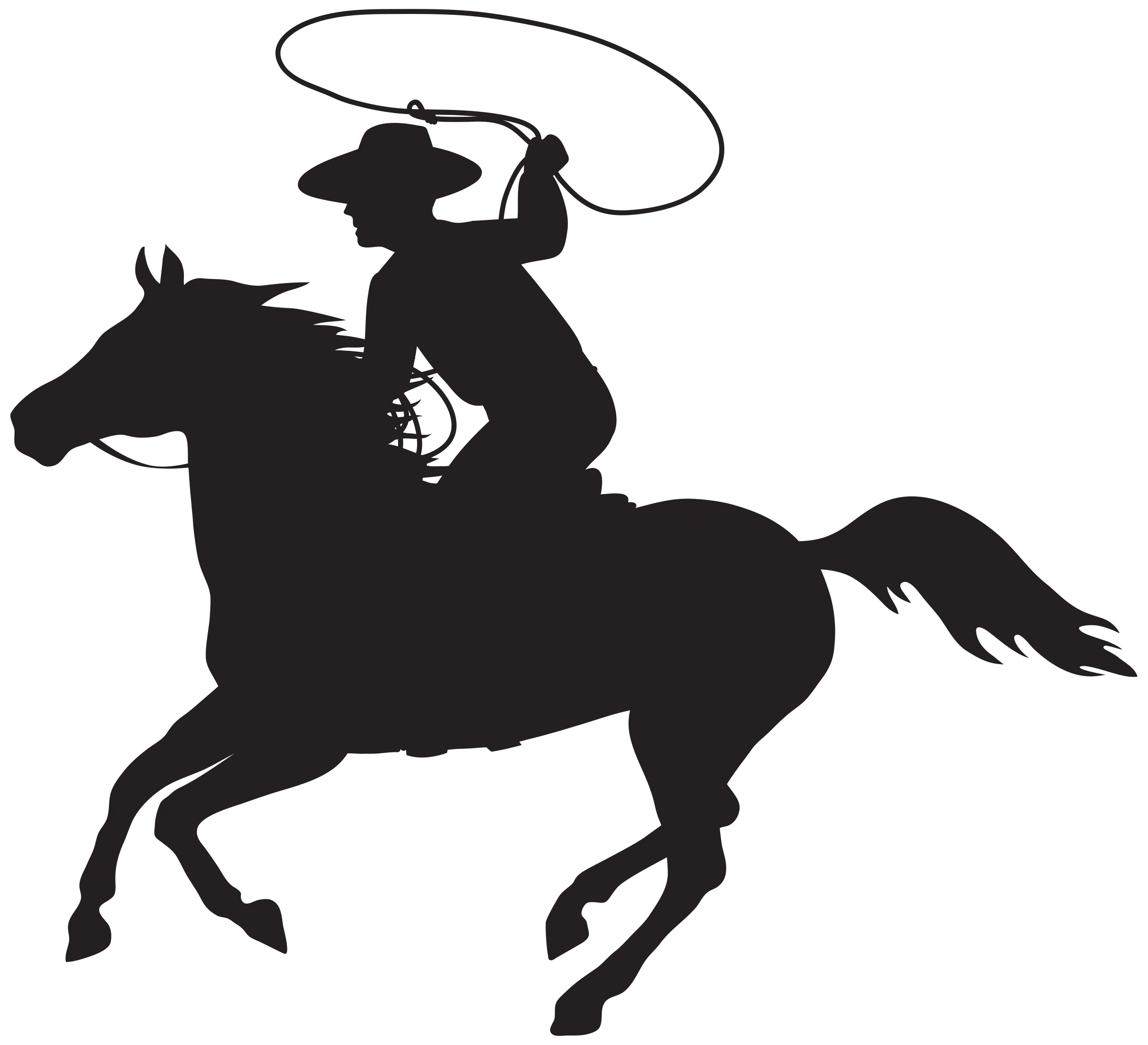 Silhouette of Cowboy Riding Galloping Horse with Lasso Rope Clipart Design