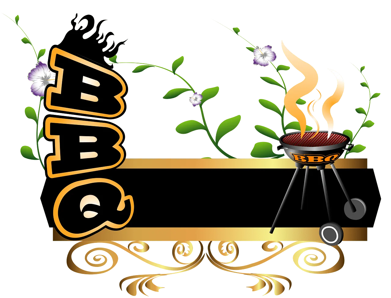 Sizzling BBQ Grill Clipart with Stylish Typography and Flame-Grilled Essence