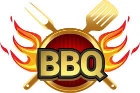 Sizzling BBQ Grill Master Clipart Design with Fiery Cooking Utensils