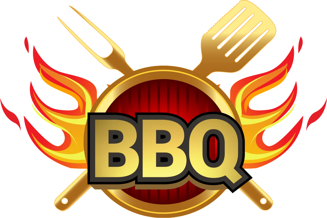 Sizzling BBQ Grill Master Clipart Design with Fiery Cooking Utensils