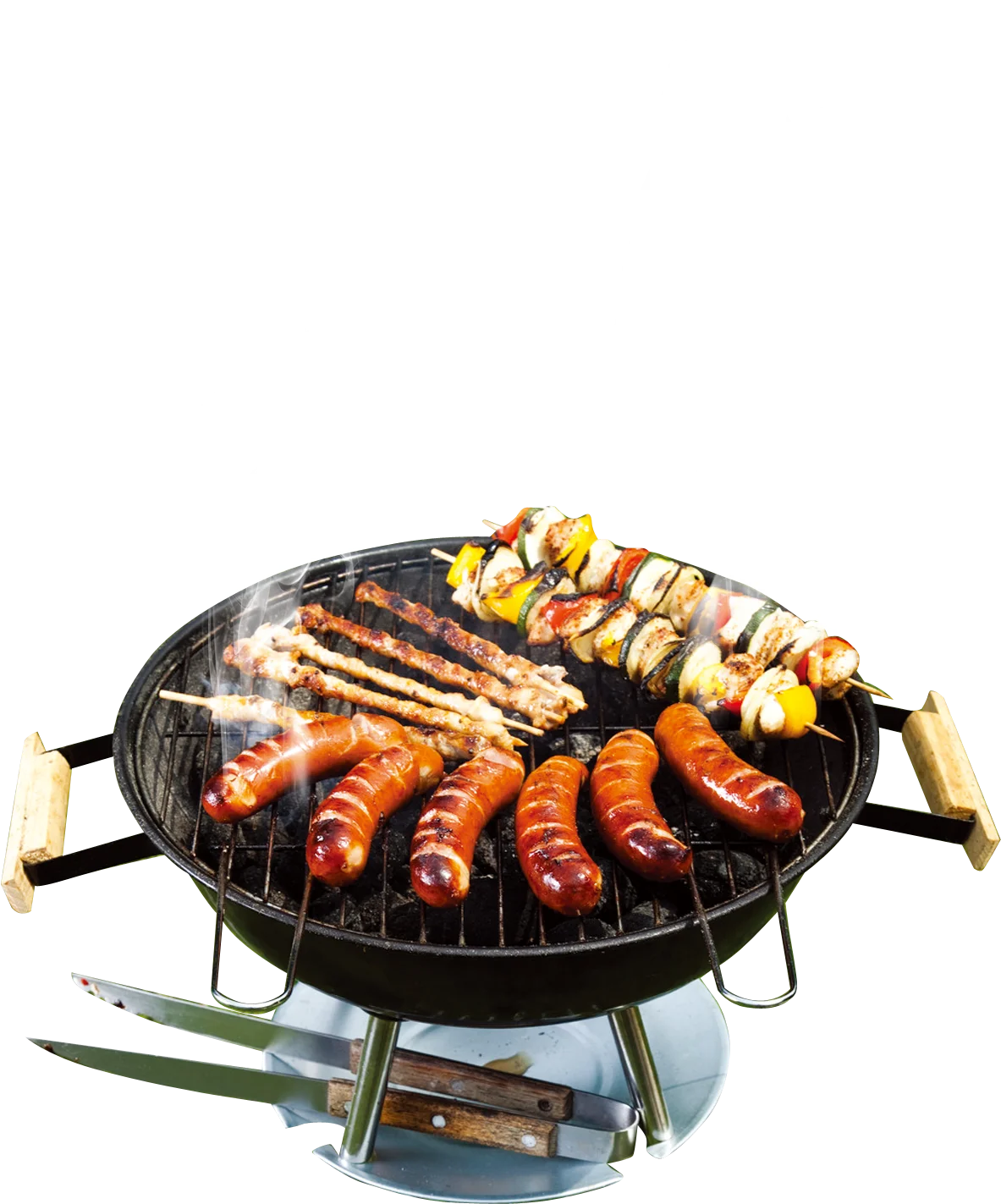 Sizzling Summer BBQ Grill Clipart: Delicious Sausages and Skewers Cooking Outdoors
