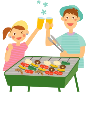 Summer BBQ Party Clipart: Friends Enjoying Grilled Delights and Cheers