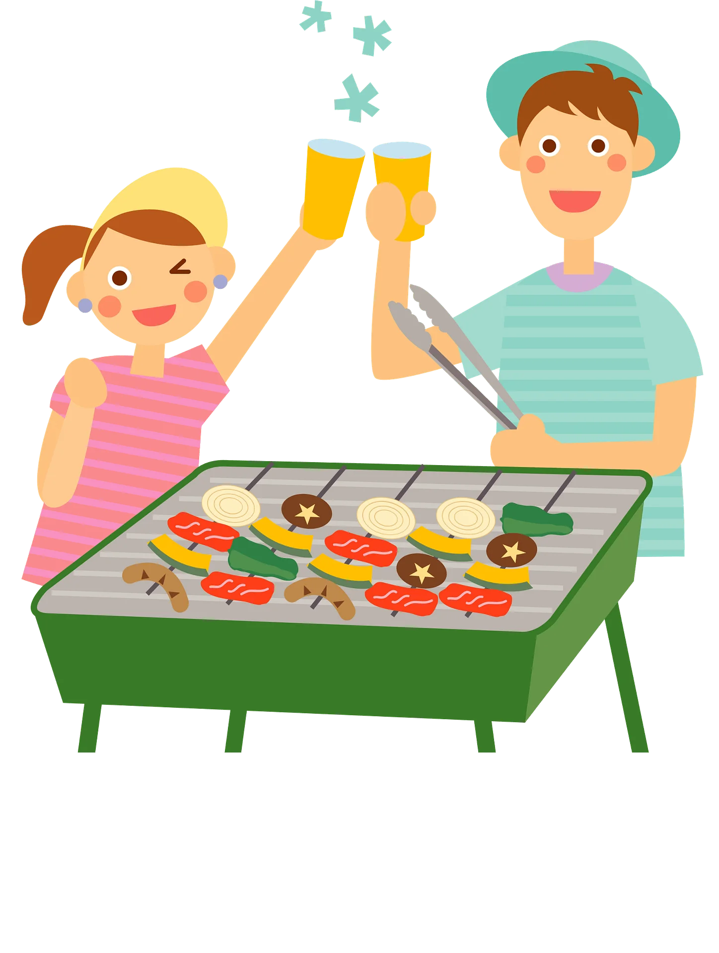 Summer BBQ Party Clipart: Friends Enjoying Grilled Delights and Cheers