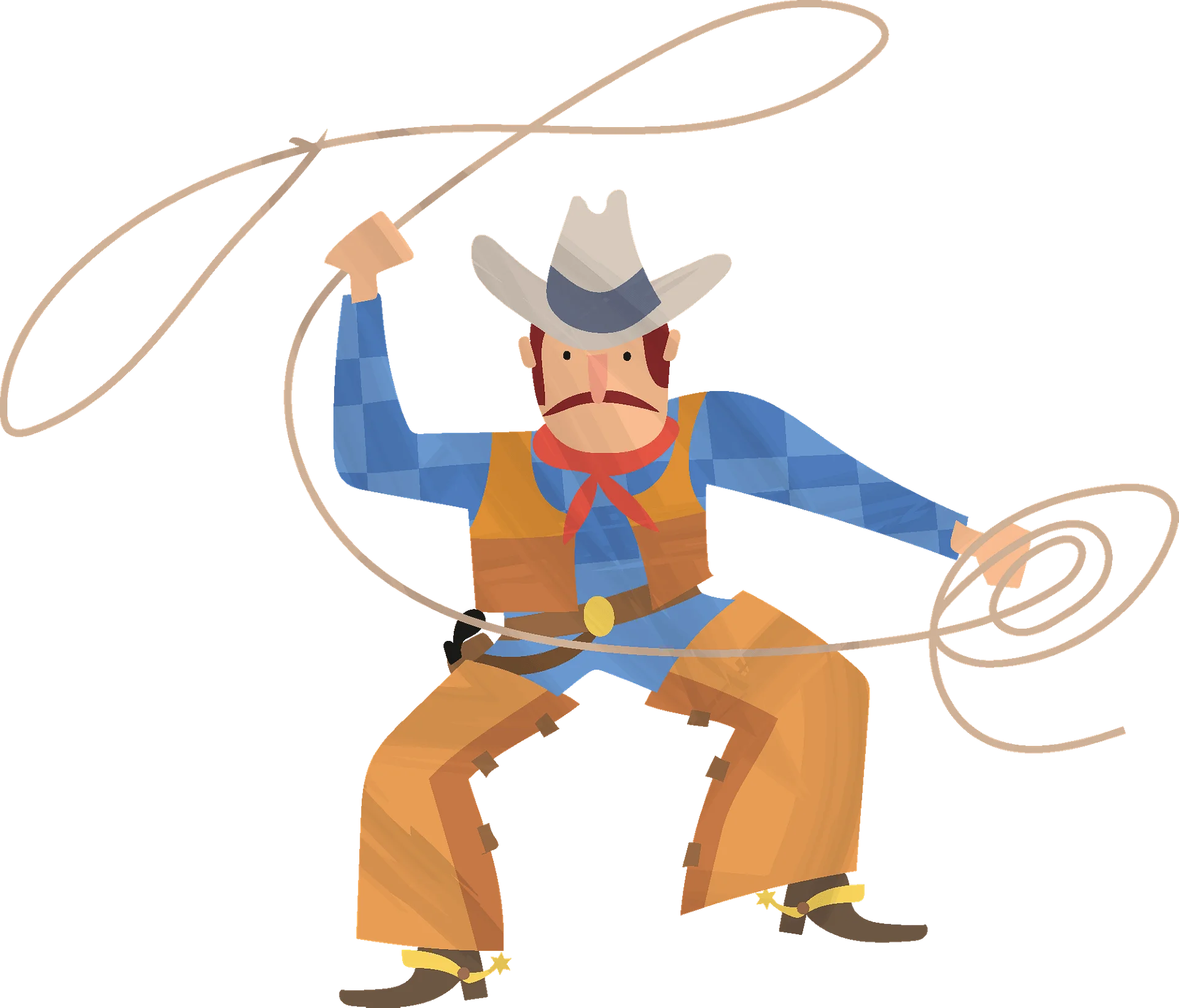 Wild West Cowboy Lassoing with Dynamic Pose Cartoon Clipart Illustration