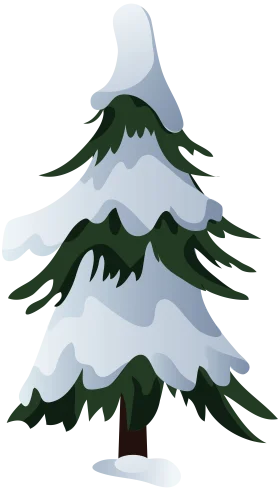 Winter Snow-Covered Pine Tree Clipart with Soft Frosted Layers and Evergreen Branches
