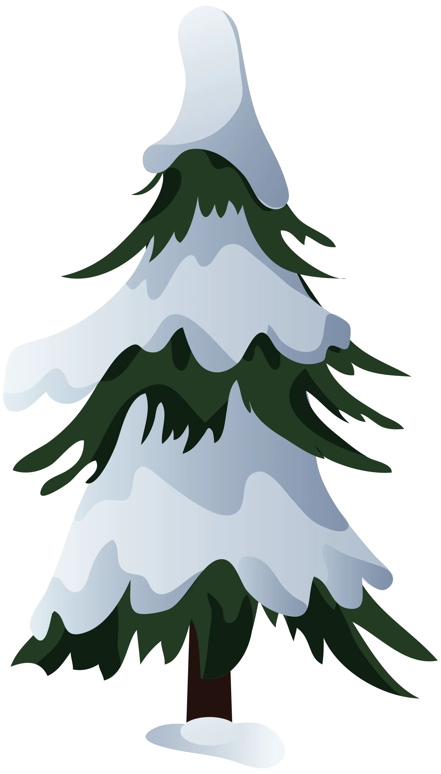 Winter Snow-Covered Pine Tree Clipart with Soft Frosted Layers and Evergreen Branches