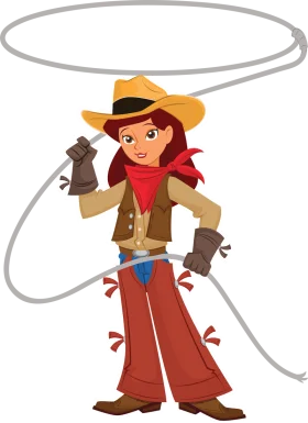 Young Cowgirl Adventurer Ready to Lasso with Stylish Western Clipart Design