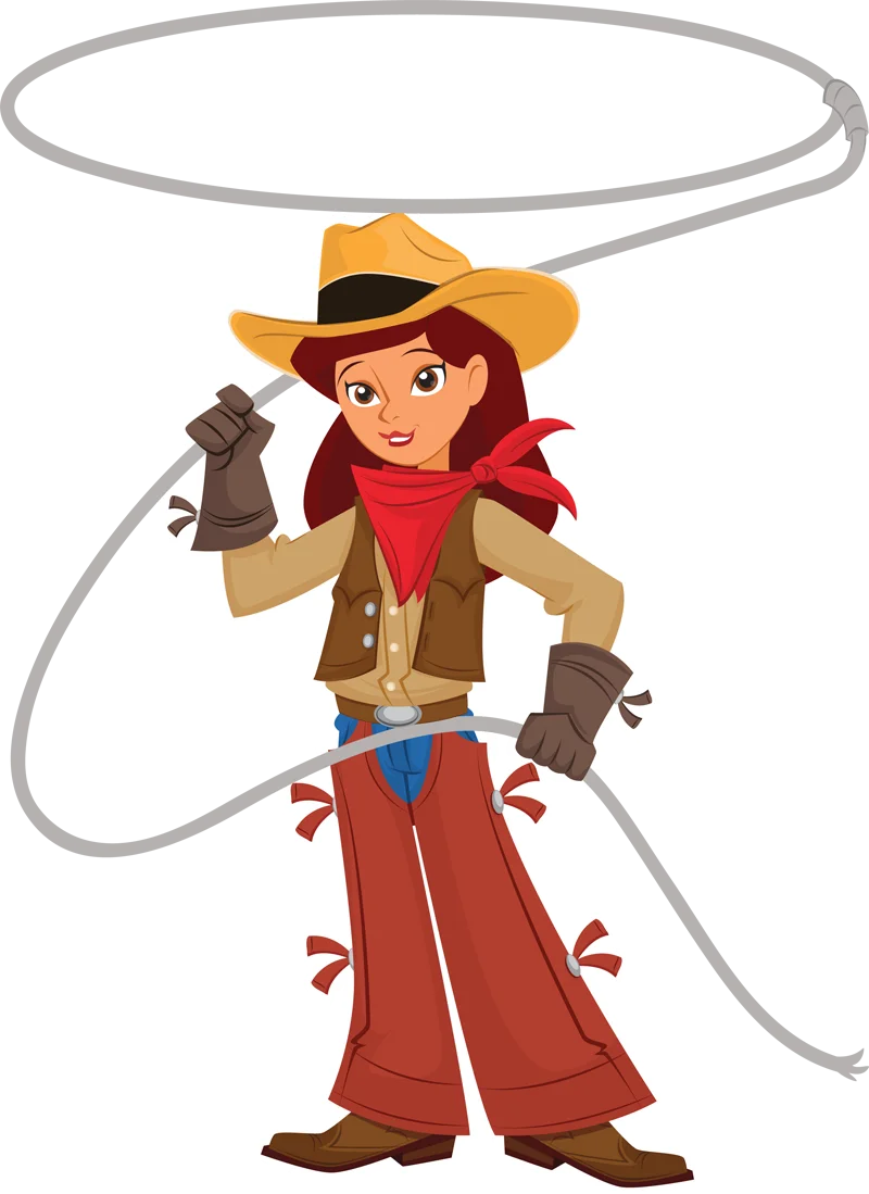 Young Cowgirl Adventurer Ready to Lasso with Stylish Western Clipart Design