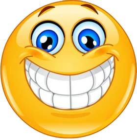 Cheerful Yellow Emoji Clipart with Exaggerated Toothy Grin and Sparkling Eyes