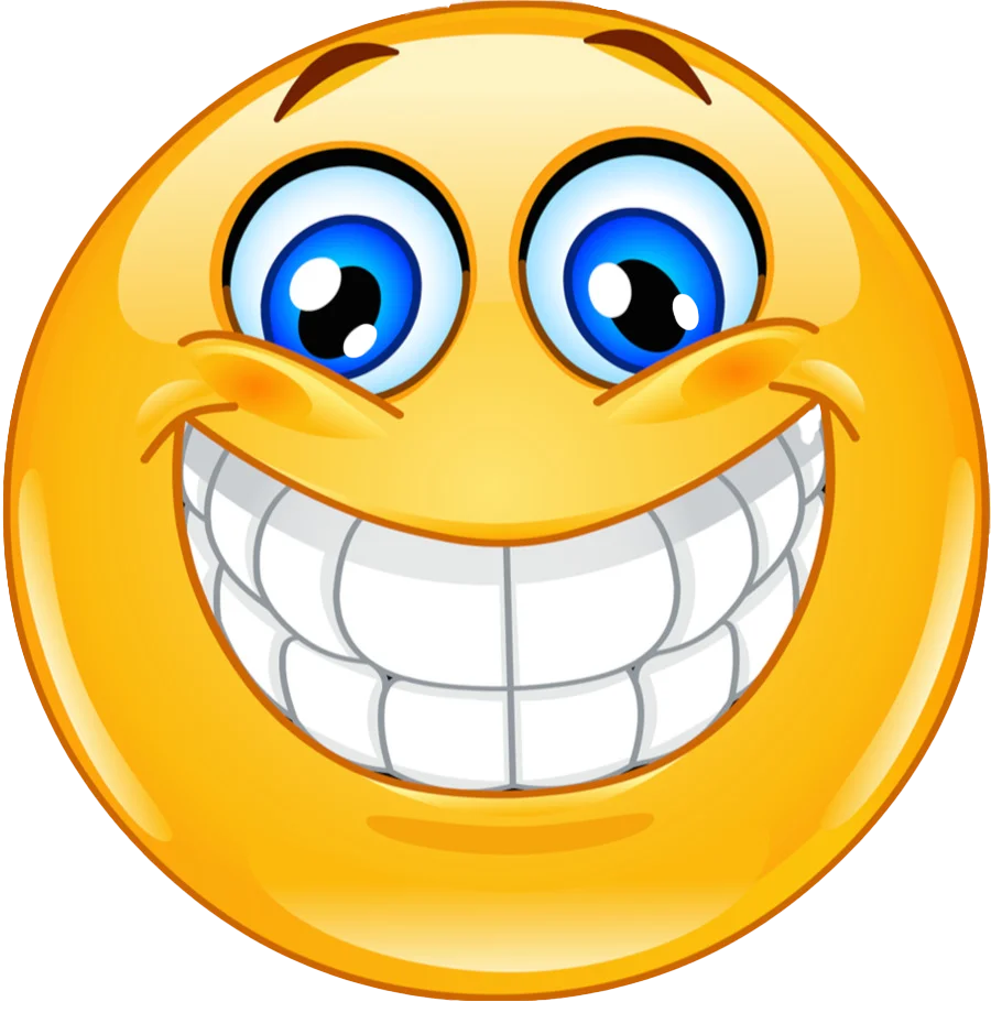 Cheerful Yellow Emoji Clipart with Exaggerated Toothy Grin and Sparkling Eyes