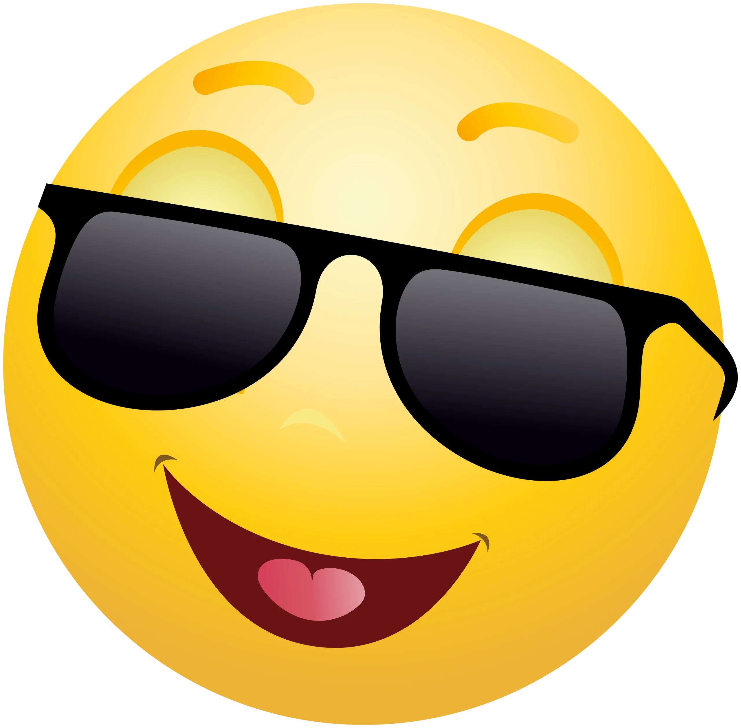 Cool Sunglasses Emoji Clipart: Cheerful Yellow Smiley Face with Dark Shades