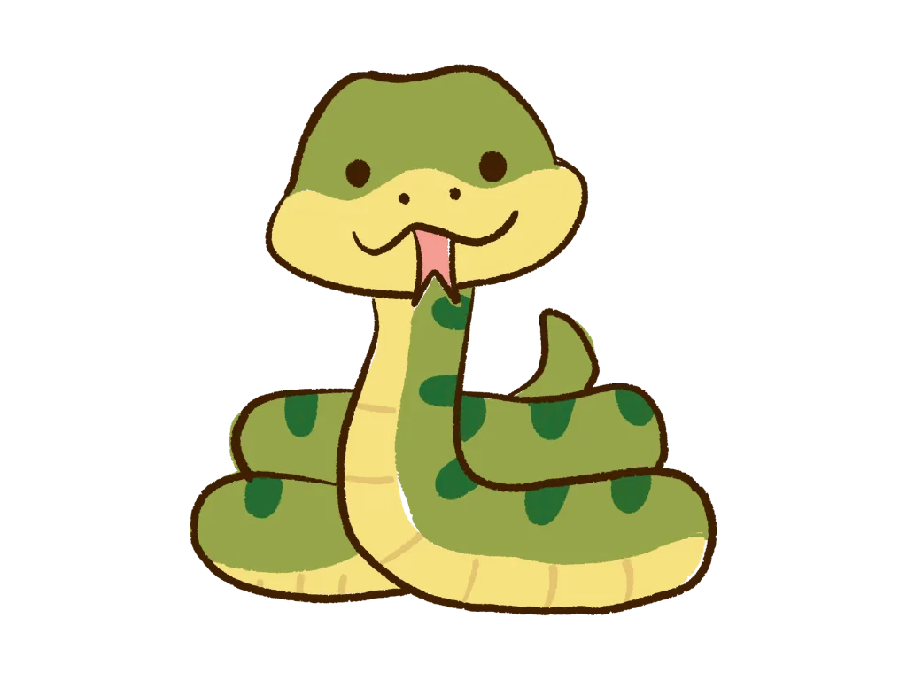 Adorable Green and Yellow Cartoon Snake Clipart with Playful Expression