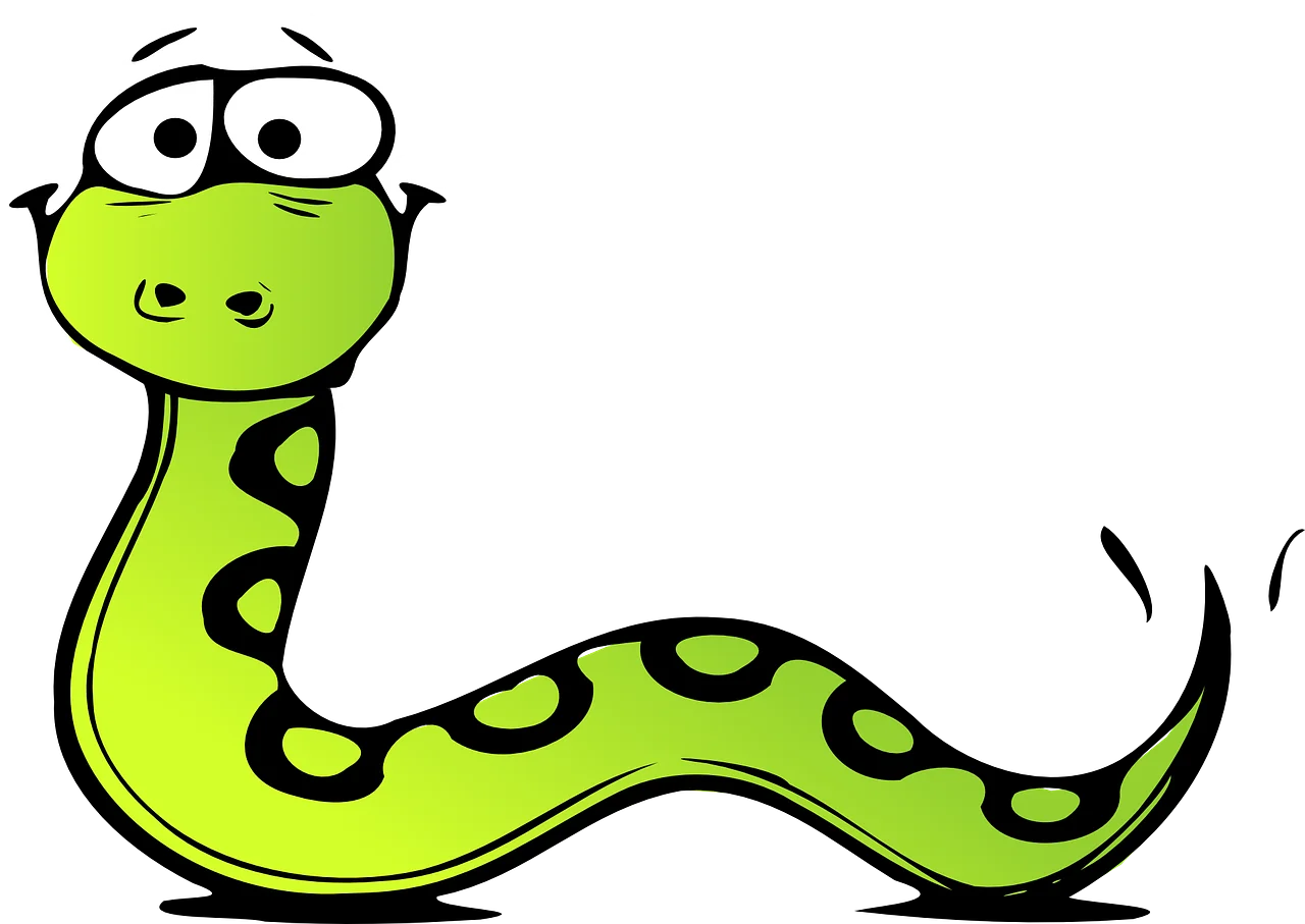 Cartoon Green Snake Clipart with Playful Expression and Curvy Design